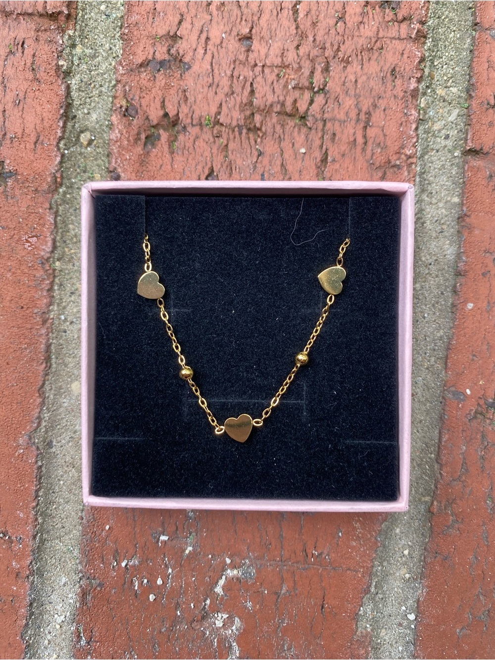 Dainty Gold Tone Heart Station Necklace